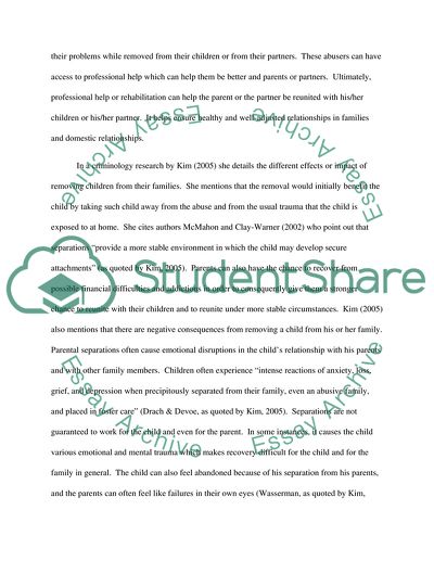 The removal of children from their abusive home