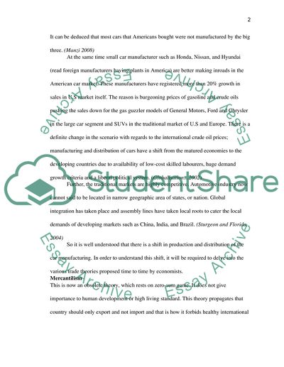 Which trade theories can help us understand the distribution of car production in the world economy