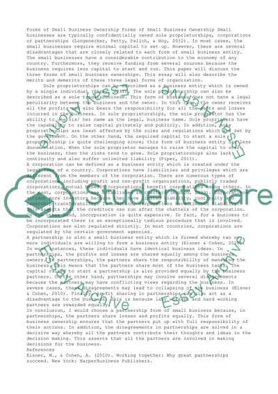 Forms of Small Business Ownership