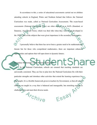 Reflective Case Study on the Assessment and Evaluation of Secondary Mathematics