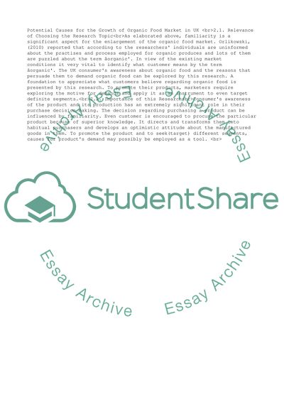 Potential Causes for the Growth of Organic Food Market in UK