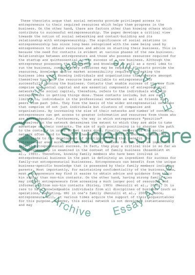 The Significance of Social Relations in Entrepreneurship