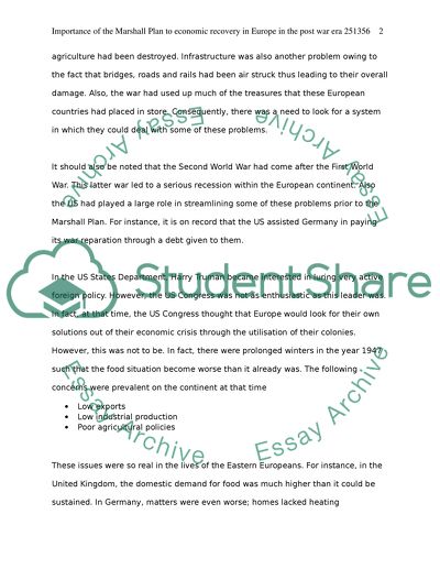 Importance of the Marshall Plan to Economic Recovery in Europe in the Postwar Era