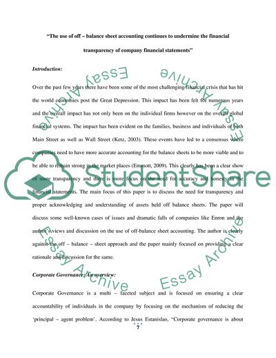 Balance Sheets and Financial Transparency