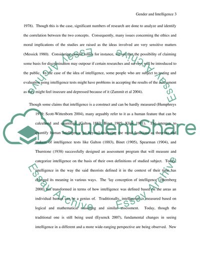 Gender Implication on Intelligence