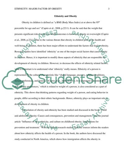 Ethnicity: Major Factor of Obesity. Childhood obesity