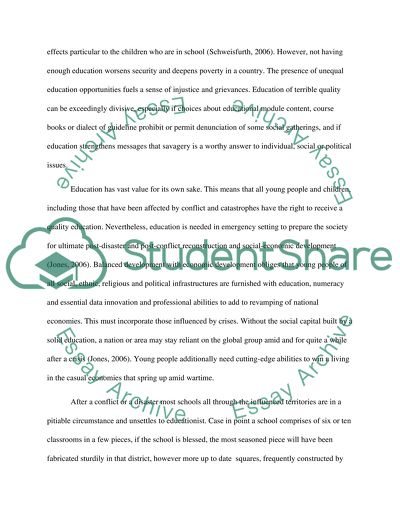 Education in Post-Conflict and Post-Catastrophe