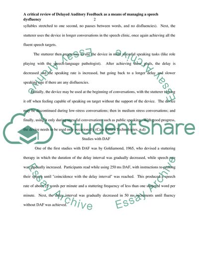 Delayed Auditory Feedback as a Means of Managing a Speech Dysfluency