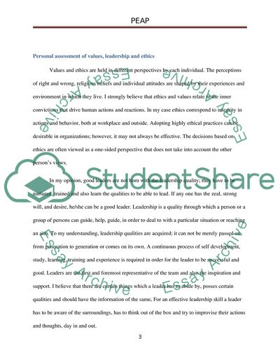 Personal Assessment of Values, Leadership, and Ethics