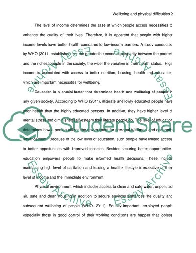 Well being and physical difficulties