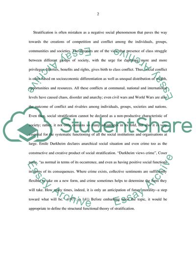 Stratification as a Functional Necessity