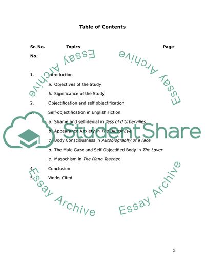 Self Objectification in English Fiction