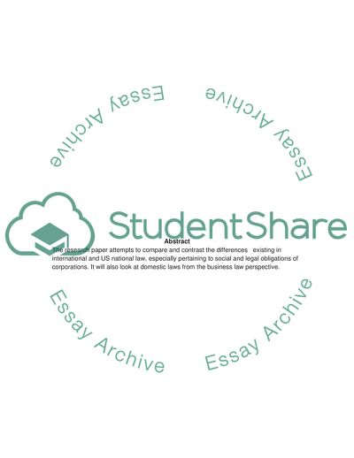 Corporate Responsibilities and Obligations under National and International Law