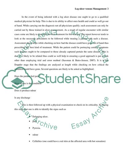 Assessment and Diagnosis of Venous Leg Ulcer