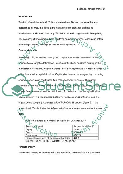 Corporate Finance of Touristik Union International