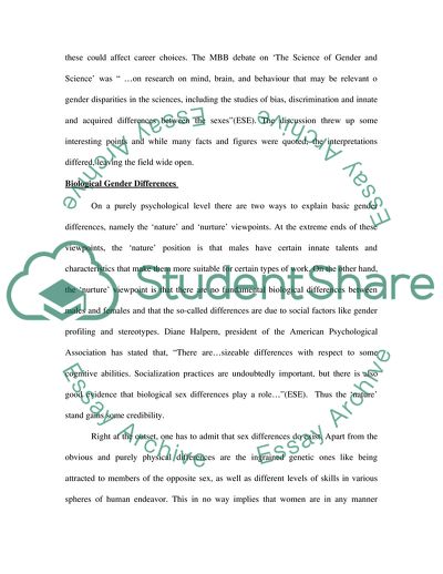 Gender Differences: Biological or Sociological