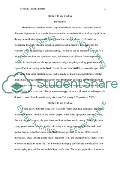 Mentally Ill and Disabled