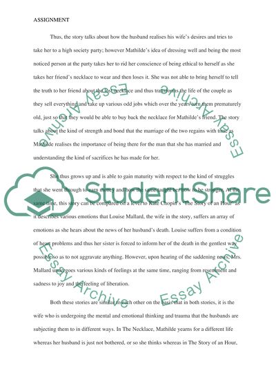 Comparison and Contrast of the two stories : The Necklace by Guy de Maupassant and The Story of a Proposal by Kate Chopin