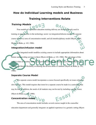 Learning Models and Business Training