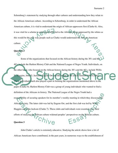 Clarkes the Influence of Arthur Schomburg on My Concept of Africana Studies