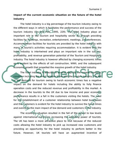 Impact of the Current Economic Situation on the Future of the UK Hotel Industry