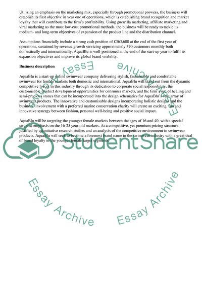 Business Plan for AquaBlu, the Premier Online Swimwear Company