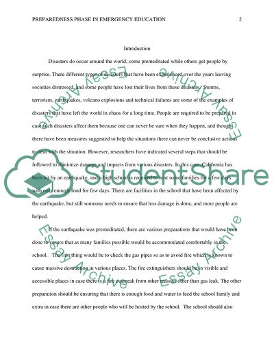 Preparedness Phase in Emergency Education