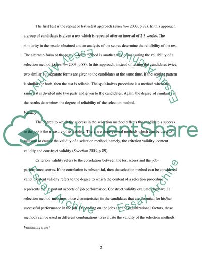 Validity and Reliability in Selection Process