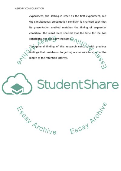 Memory Consolidation