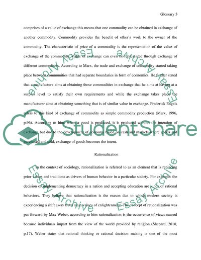 Glossary Definitions of Commodity, Rationalization, and Globalization