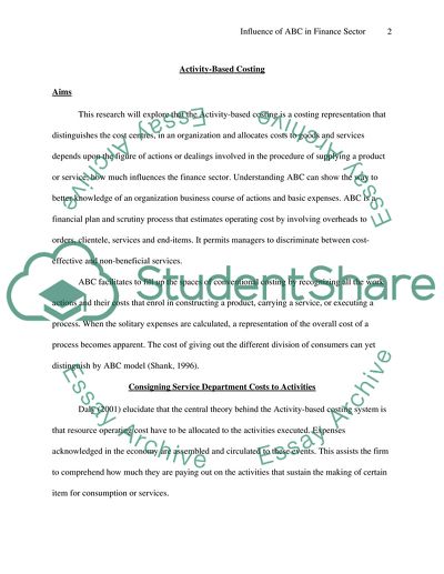 The Influence of Activity Based Costing in the Finance Sector