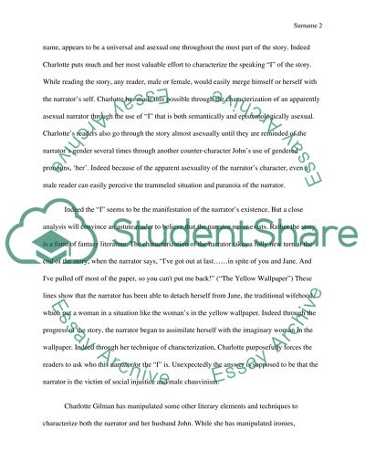 Characterization of Charlotte Perkins Gillmans Story The Yellow Wallpaper