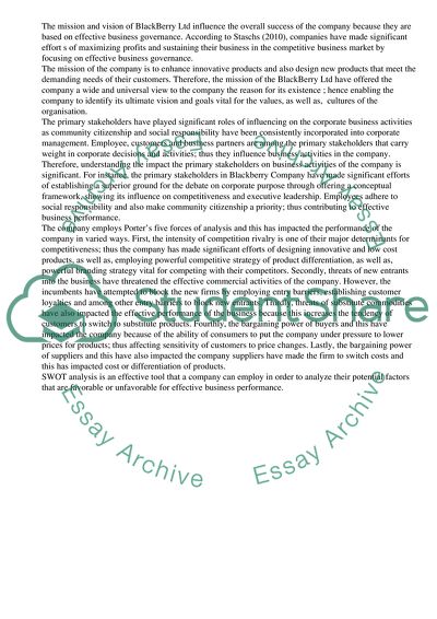 The Corporate Governance Mechanisms of BlackBerry Ltd