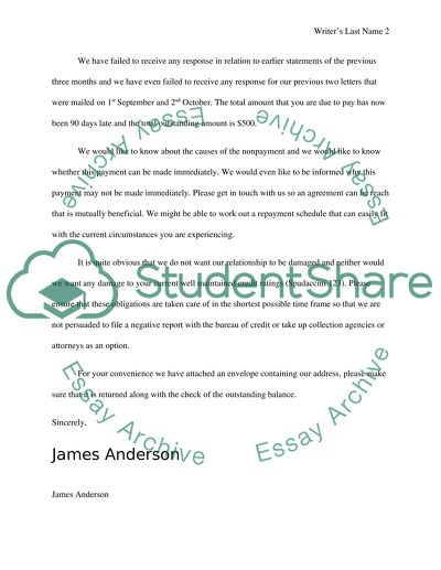 Collection letter. Reminder , inquiry and Demand