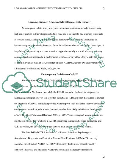 Learning Disorder: Attention-Deficit Hyperactivity Disorder