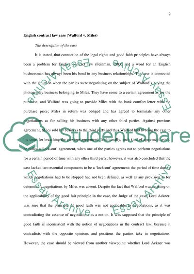 English Contract Law - Walford v Miles