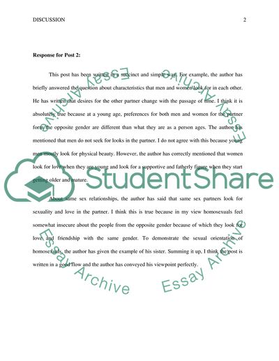Human Sexuality-Response Post to Classmates
