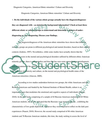 Diagnostic Categories, American Ethnic minorities Culture, and Diversity