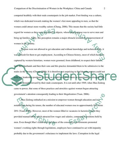 Comparison of the Discrimination of Women in the Workplace: China and Canada