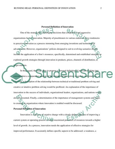 Personal Definition of Innovation