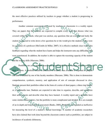 Classroom Assessment Practices/tools Paper