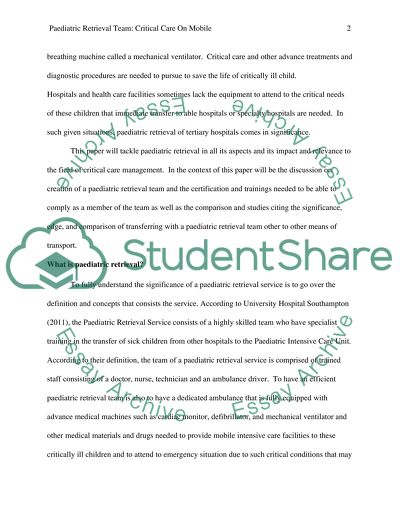 The Significance of a Paediatric Retrieval Service