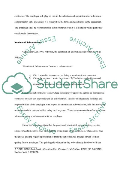 Roles of Domestic and Nominated Subcontractor