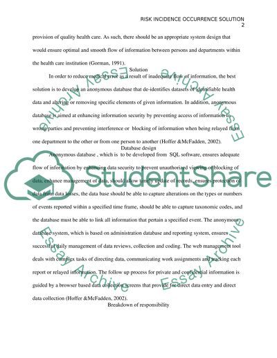 Risk incidence occurrence solution
