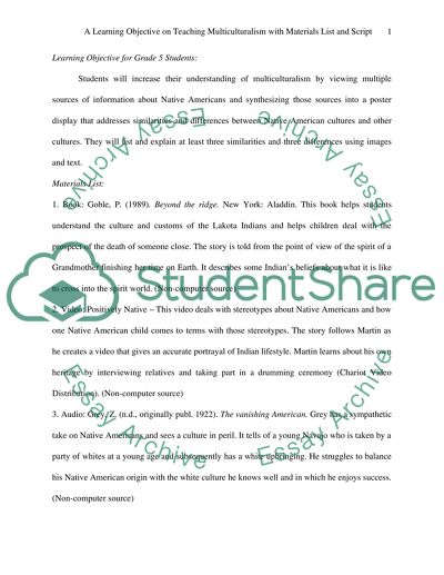 Teaching Multiculturalism with Materials List and Script