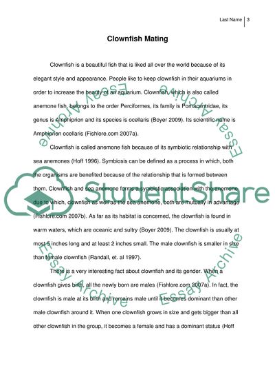 Analysis of Clownfish Mating