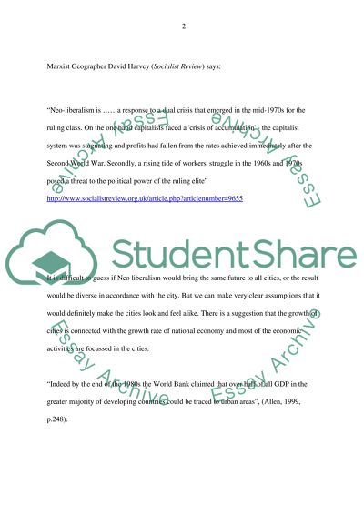 Neo-Liberalism and the Future of Cities