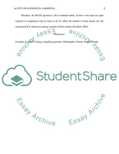 Acuity of patients in a hospital