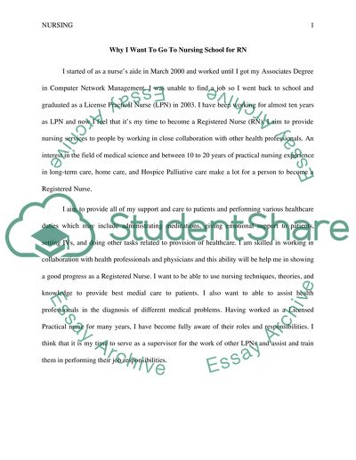 Why i want to go to Nursing school for mu RN