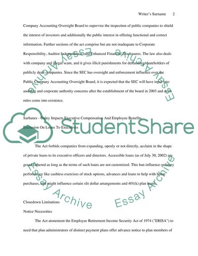 Sarbanes Oaxley Act And Reporting Of Employee Compensation